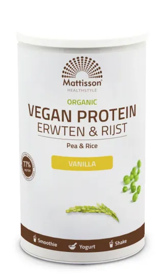 Biologisch Vegan proteïne poeder - Erwten & Rijst - Vanille - 500 gram - MT2824 pot 500 gram