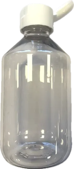 Flesje kunststof 250 ml met schenkdop - met witte dop
