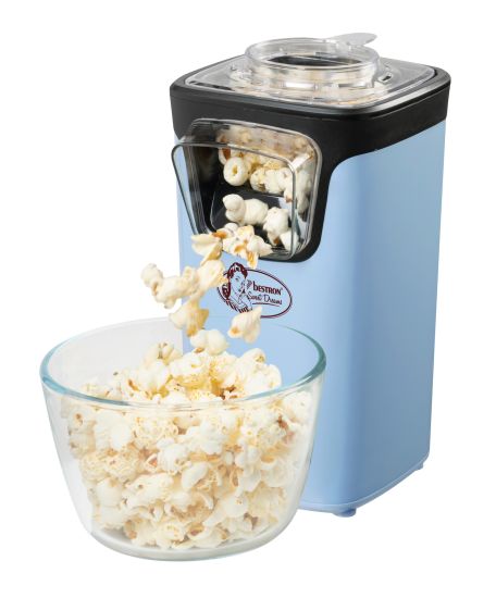 Bestron popcornmachine Blauw APC200B inclusief popcorn startpakket - Bestron popcornmachine Blauw met startpakket bestaande uit: Bestron popcornmachine  Blauw met Zak 1 KG maïs - 400 gram speciale popcornsuiker- 500 gram popcornzout en 10 puntzakjes.