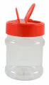 Strooibus kunststof 230 ml met rode deksel - met rode flappercap