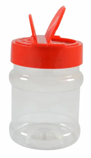 Strooibus kunststof 230 ml met rode deksel - met rode flappercap