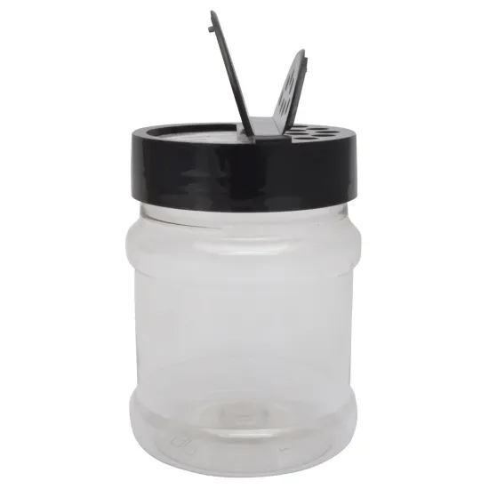 Strooibus kunststof 230 ml met zwarte deksel - met zwarte flappercap