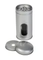 Theeblik zilver rond 50x105mm met venster - WIN890