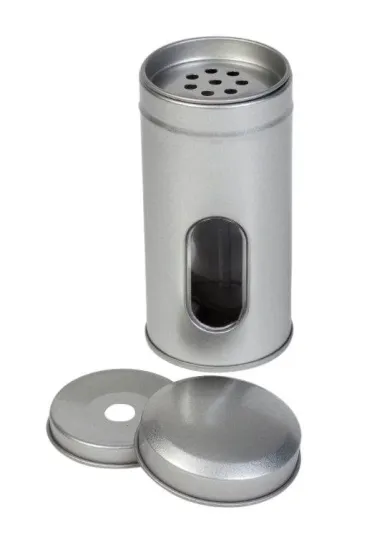 Theeblik zilver rond 50x105mm met venster - WIN890