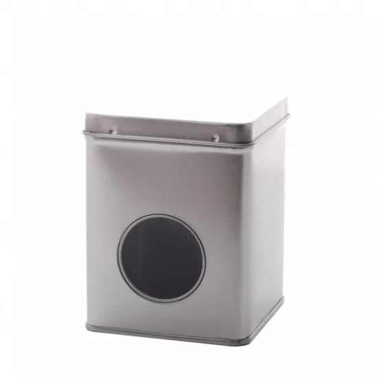 Theeblikje zilver 75x75x95mm met venster - WIN913