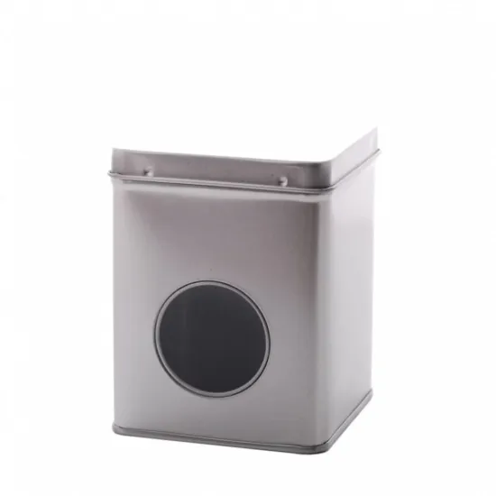 Theeblikje zilver 88x88x115mm met venster - WIN914