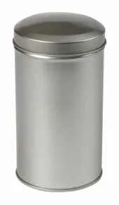Theeblikje zilver rond 65x118mm - PL398