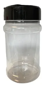 Strooibus kunststof 330 ml met zwarte deksel - met zwarte flappercap