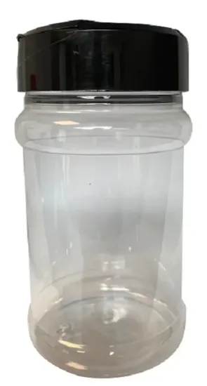 Strooibus kunststof 330 ml met zwarte deksel - met zwarte flappercap
