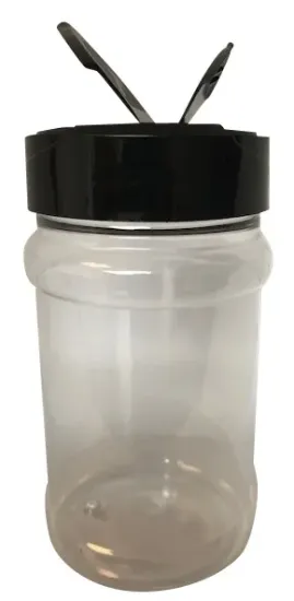 Strooibus kunststof 330 ml met zwarte deksel - met zwarte flappercap
