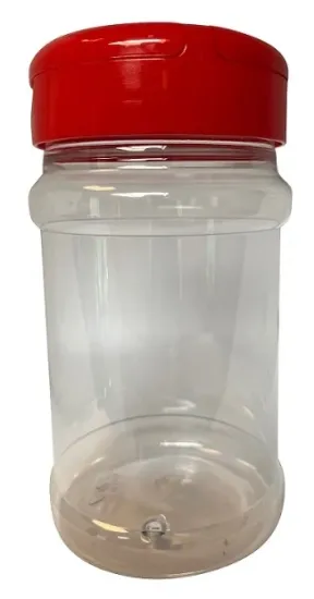 Strooibus kunststof 330 ml met rode deksel - met rode flappercap