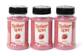 Suikerspinsuiker Aardbei, 3 x strooibussen á 400 gram - set