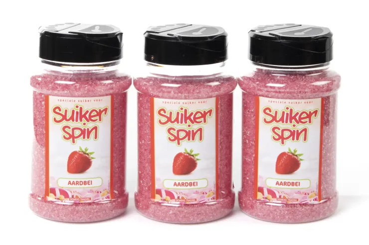 Suikerspinsuiker Aardbei, 3 x strooibussen á 400 gram - set