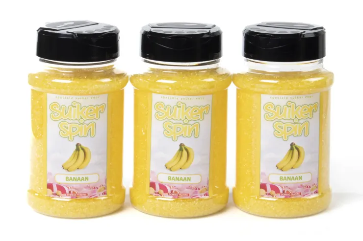 Suikerspinsuiker Banaan, 3 x strooibussen á 400 gram - set