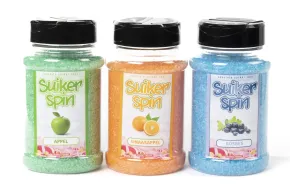 Suikerspinsuiker Fruitmix NR. 3 in 3 x strooibussen á 400 gram - set met Sinaasappel (oranje), Bosbes(blauw) en Appel (groen)