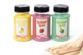Suikerspinsuiker Fruitmix NR. 1 in 3  x 400 gram incl.  ± 100 stokjes - set met Banaan (geel), Appel (groen) en Aardbei (roze) en 100 stokjes
