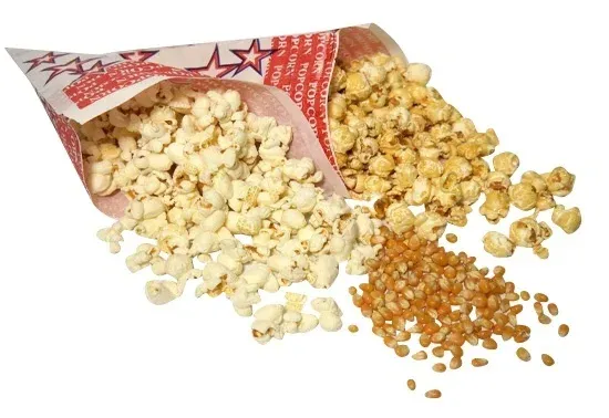 Popcornmais zoet en zout startpakket 1 KG - 1 KG maïs - 500 gram popcornzout met botersmaak - 400 gram speciale popcornsuiker en 10 puntzakjes.